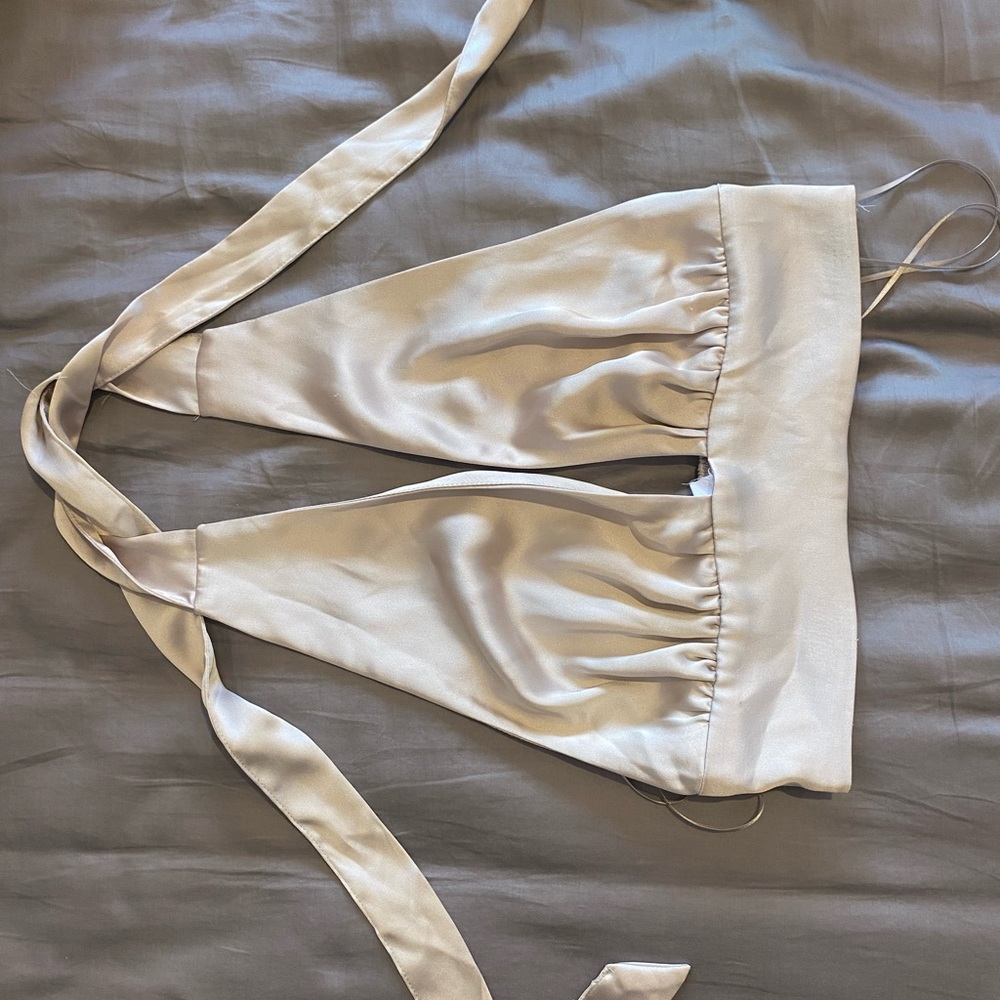 Garage Satin Halter Top in Cream